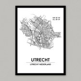 Utrecht city poster, A4 zonder lijst, plattegrond poster, woonplaatsposter, woonposter