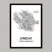 Utrecht city poster, A4 met lijst, plattegrond poster, woonplaatsposter, woonposter