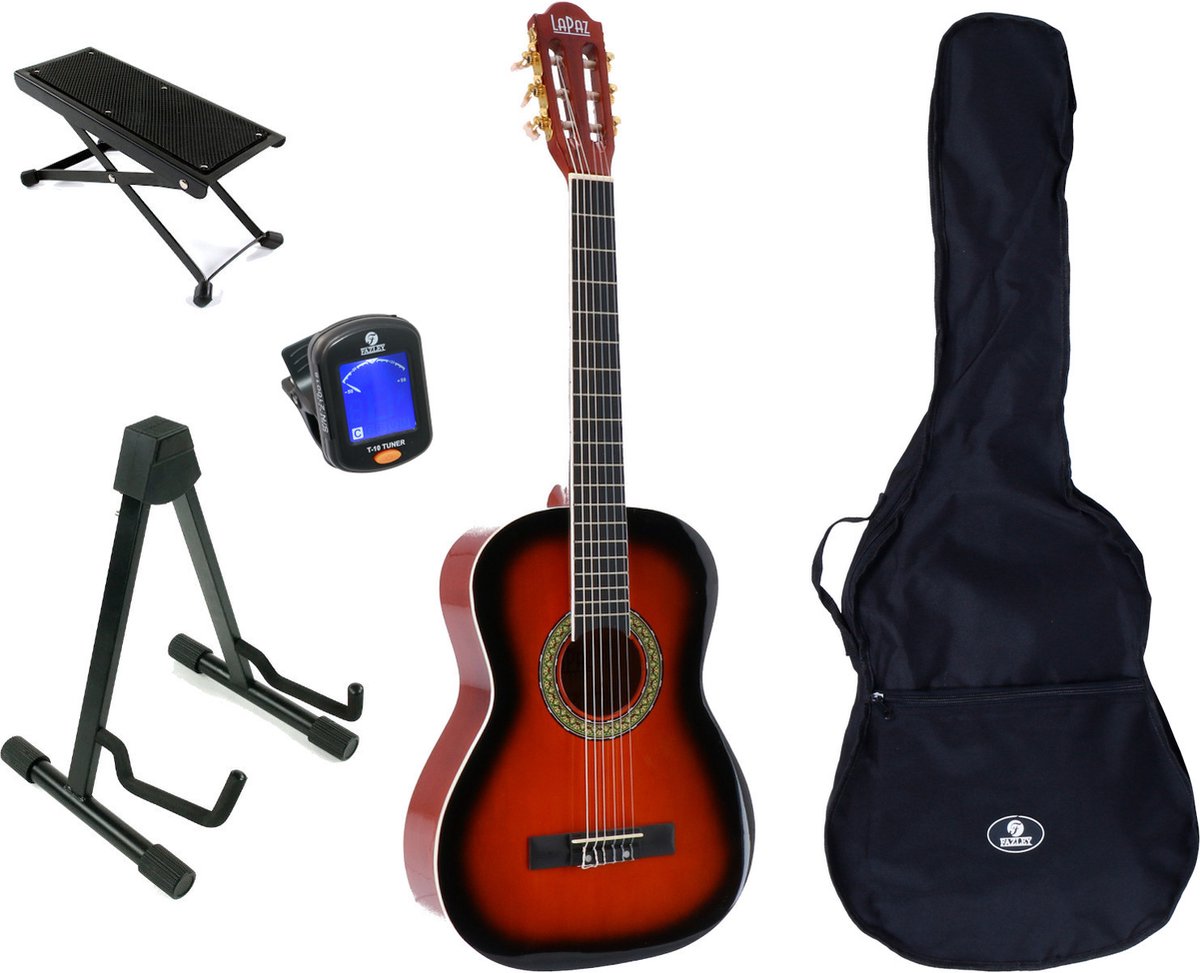 LaPaz 002 SB klassieke gitaar 3/4-formaat sunburst + accessoires