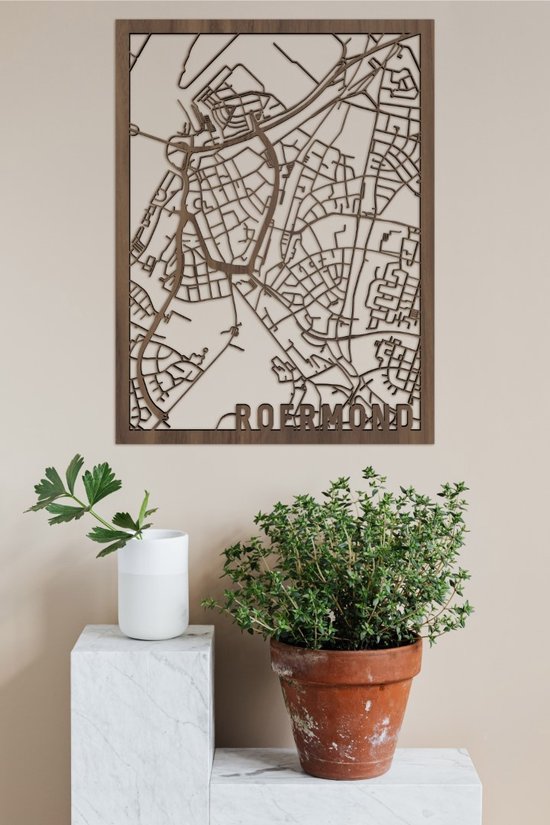 Houten Stadskaart Roermond Notenhout 100x75cm Wanddecoratie Voor Aan De Muur City Shapes