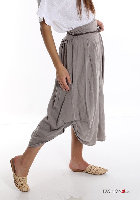 Linnen lange rok met strikken onder in, kleur BEIGE, ceintuur, moderne rok,  elastische... | bol.com