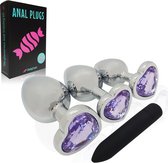 CheekyTreats Metalen Buttplugs voor mannen en vrouwen - Buttplug Set 3-Delig met Vibrator - Anal & Butt Plug - Lila