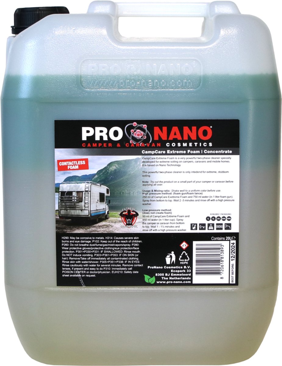 ProNano | CampCare Extreme Foam 20L | Camper- Stacaravan Shampoo | Nano Technologie | Contactloos Wassen | Het product waarmee u uw camper of stacaravan in een handomdraai naar showroomstaat herstelt! Pro Nano