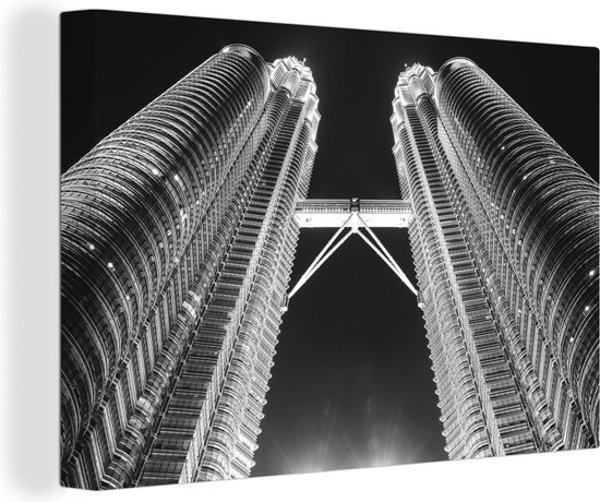 Canvas Schilderij Paarse tint over de Petronas Towers - zwart wit - Wanddecoratie