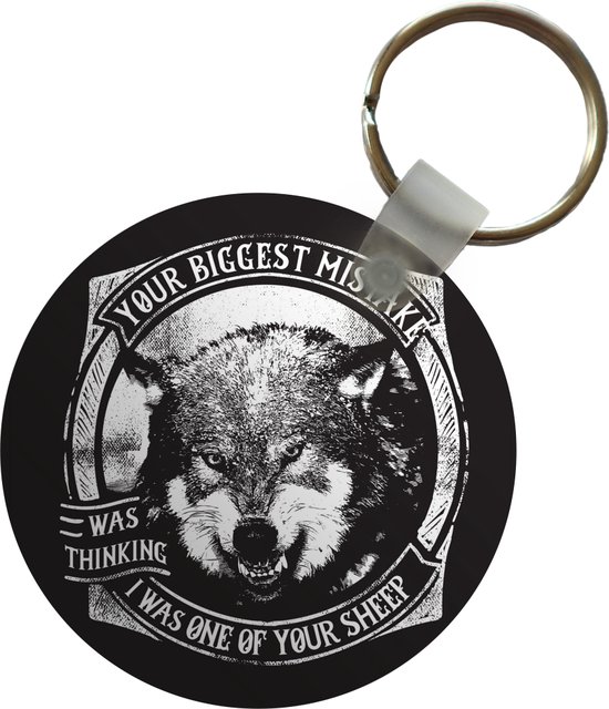 Sleutelhanger - Wolf - Vintage - Illustratie - Plastic - Rond - Uitdeelcadeautjes