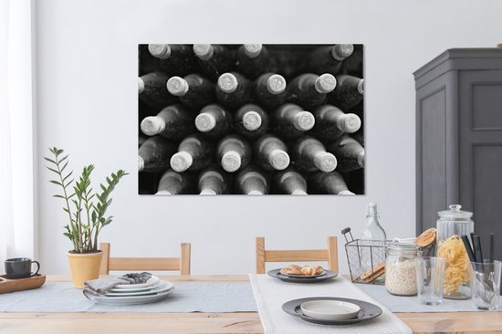 Tableau sur toile Bouteilles de vin dans la cave - noir et blanc - 120x80 cm - Décoration murale