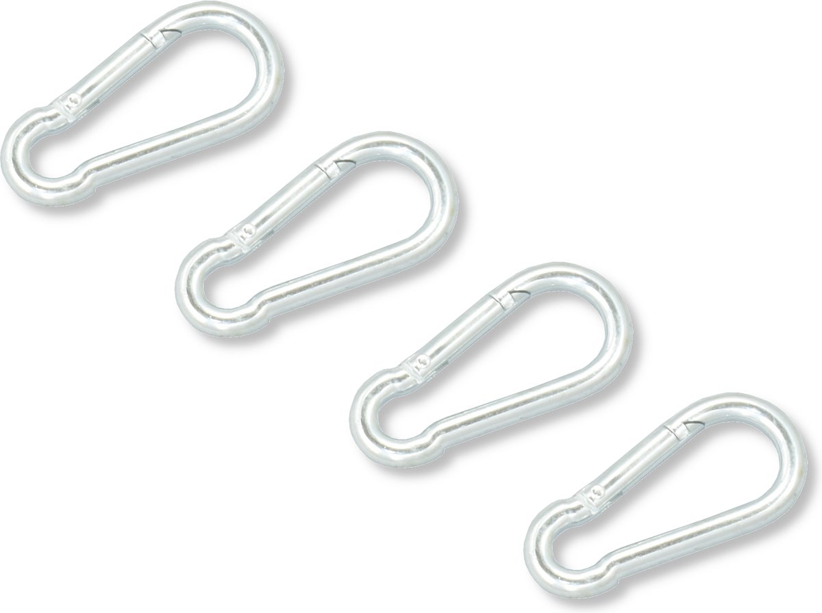 AMIG Karabijnhaak 6 x 60mm – Gegalvaniseerd Staal – 4 stuks – carabiner – musketonhaak