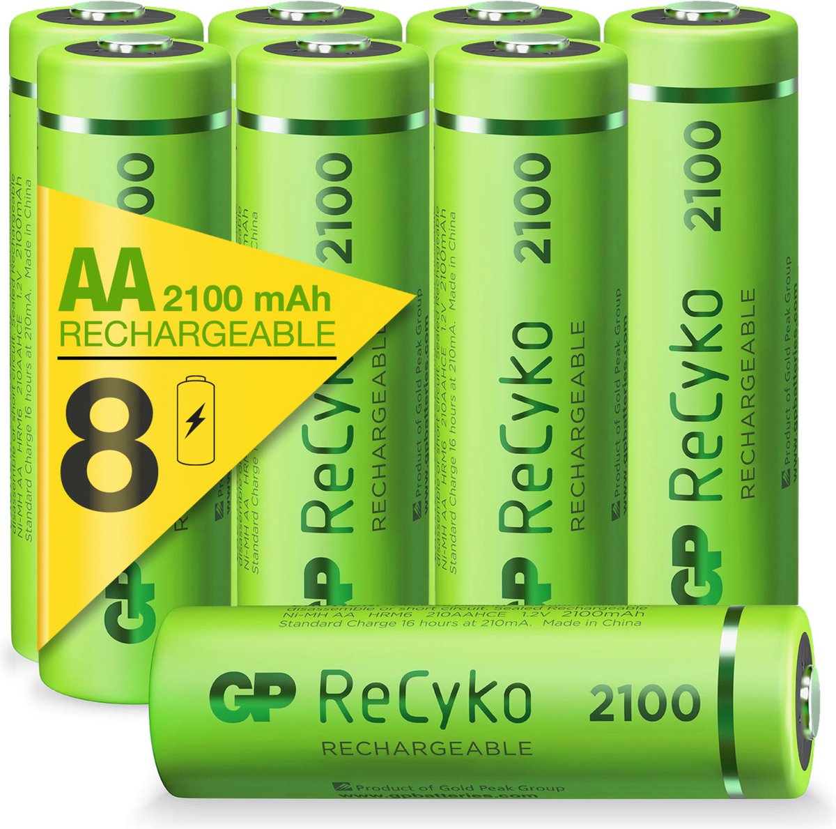 De controle krijgen Daar Doe herleven GP ReCyko Rechargeable AA batterijen - Oplaadbare batterijen AA (2100mAh) -  8 stuks | bol.com