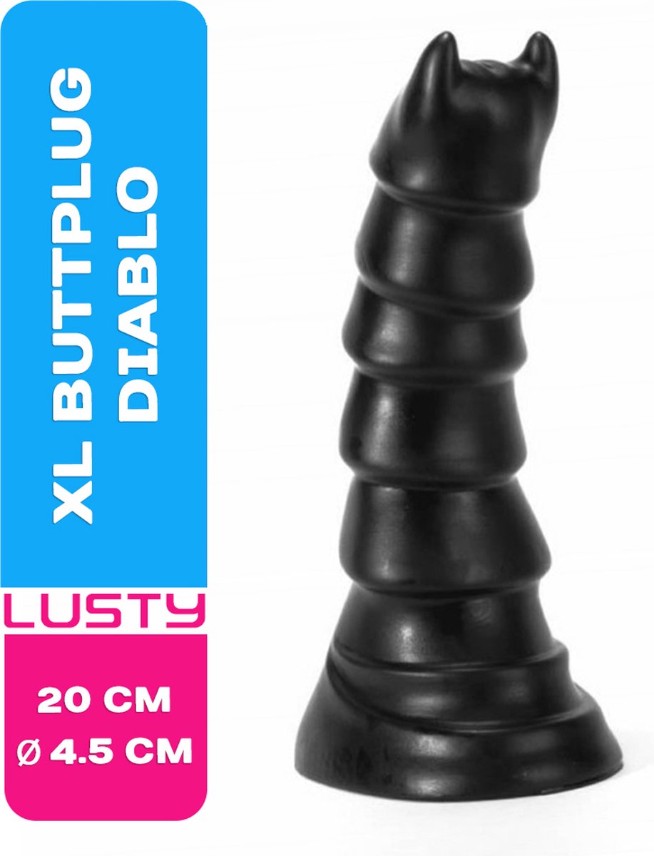 Lusty XL Buttplug Diablo - S - 20 x 4.5 cm - Met Zuignap - Monster Dildo - Geribbelde Anaalplug - Anal toys - Anale Speeltjes - Sexspeeltjes - Sex Toys - Lusty