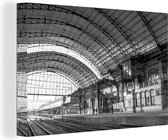 Tableau sur toile La gare de la ville néerlandaise de Haarlem - noir et blanc - 90x60 cm - Décoration murale