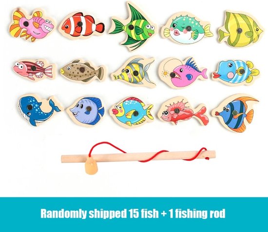 Afbeelding van het spel Magnetisch Houten Visspel | 1 Hengel + 15 Vissen | Montessori Speelgoed | Hengelspel | Junior Kind Baby | BABYTING.NL