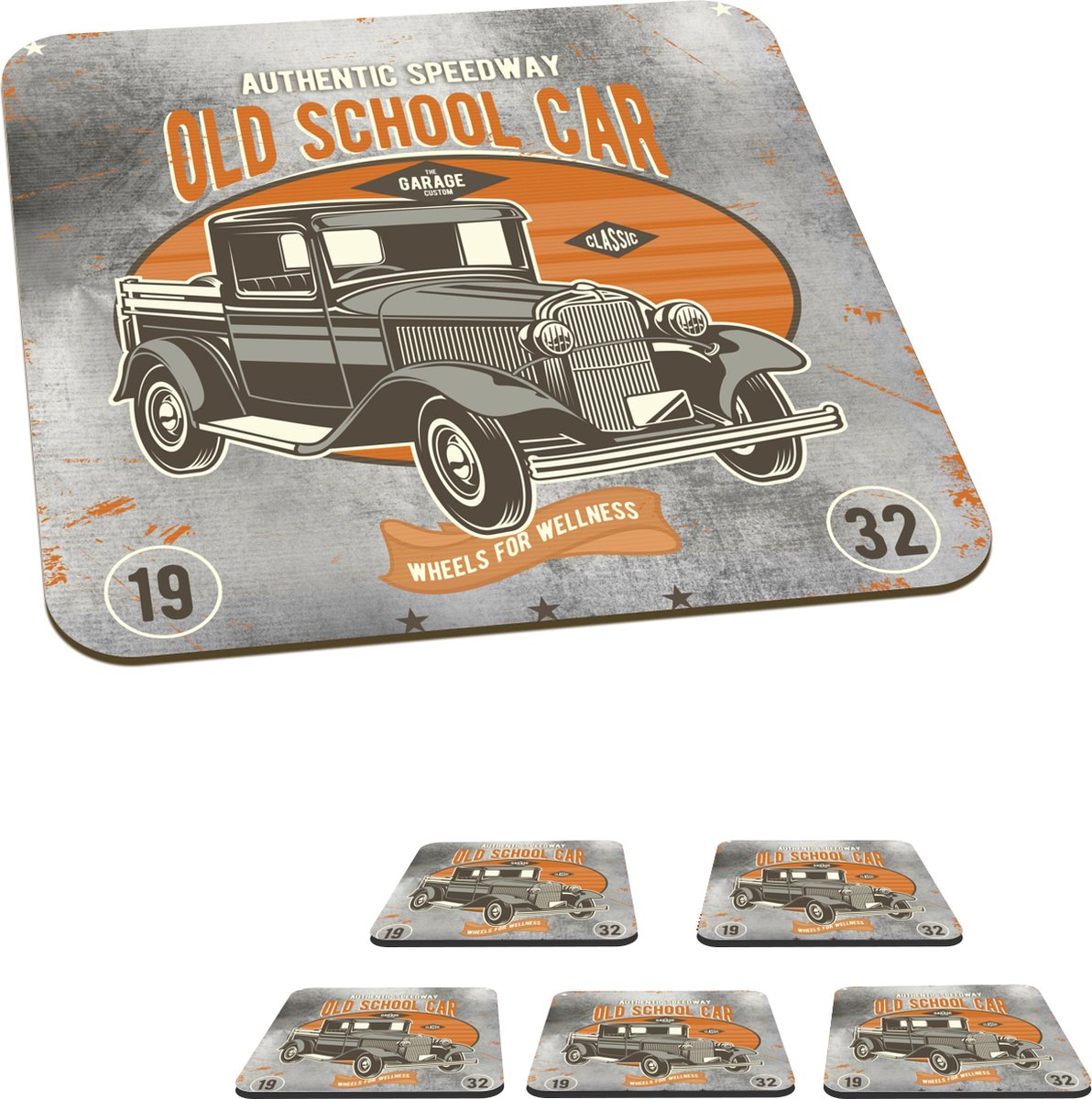 Onderzetters voor glazen - Mancave - Auto - Retro - Oldtimer - 10x10 cm - Glasonderzetters - 6 stuks