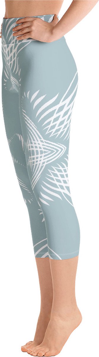 Sportlegging - Capri 3/4 - design Proud Pattern - High Waist - Dry Fit - High Performance - 4way stretch- unieke print - UPF 50+ - Hardloop - Yoga - Fitness - Dans - Pilates - Training - sportbroek - mintgroen wit - maat XL — afbeelding 5