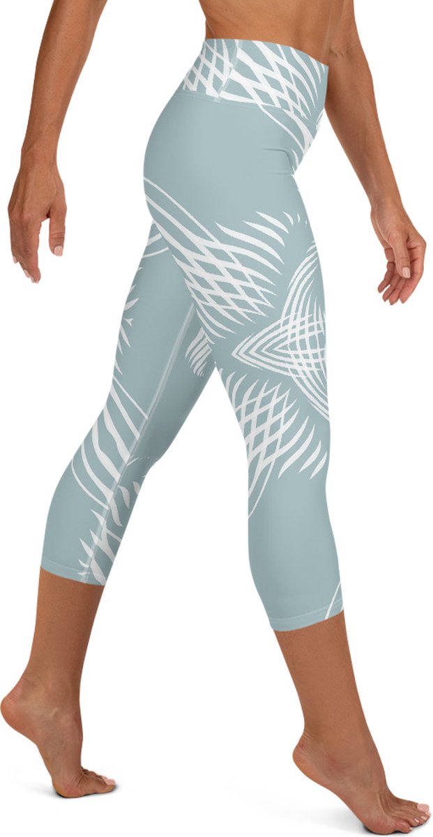 Sportlegging - Capri 3/4 - design Proud Pattern - High Waist - Dry Fit - High Performance - 4way stretch- unieke print - UPF 50+ - Hardloop - Yoga - Fitness - Dans - Pilates - Training - sportbroek - mintgroen wit - maat XL — afbeelding 4