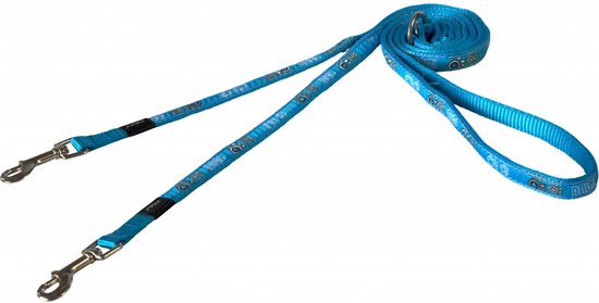 ROGZ Fancy Dress Multi Lead 3-Voudig Verstelbare Hondenlijn (HLM01-CG) - Nylon - Turq Paw - S - Breedte 11 mm - Lengte 200 cm