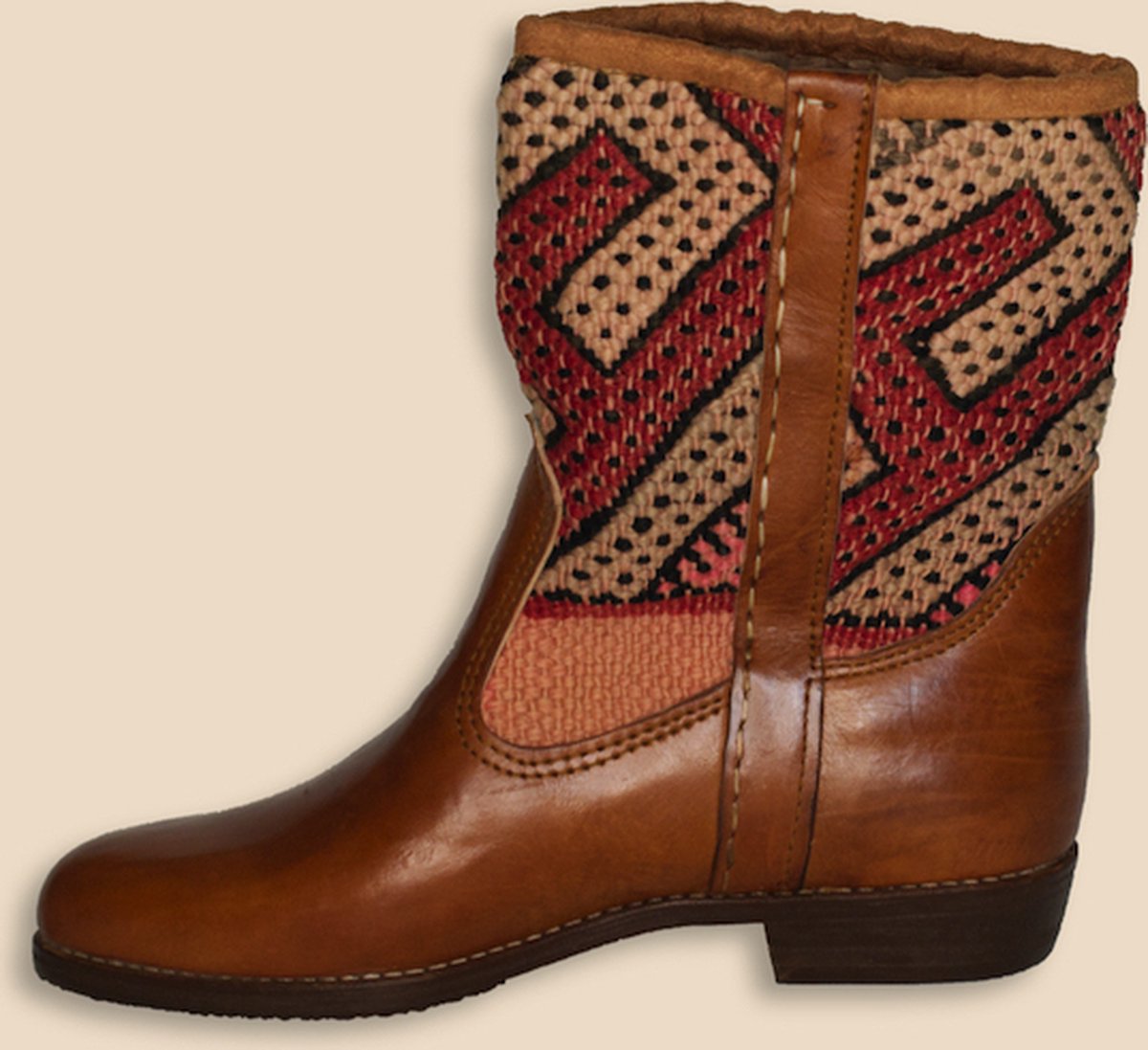 Kelim Boots | Cognacbruin Leer | Marokkaanse Kelim | Maat 42 | Elvera | Bravas Boutique