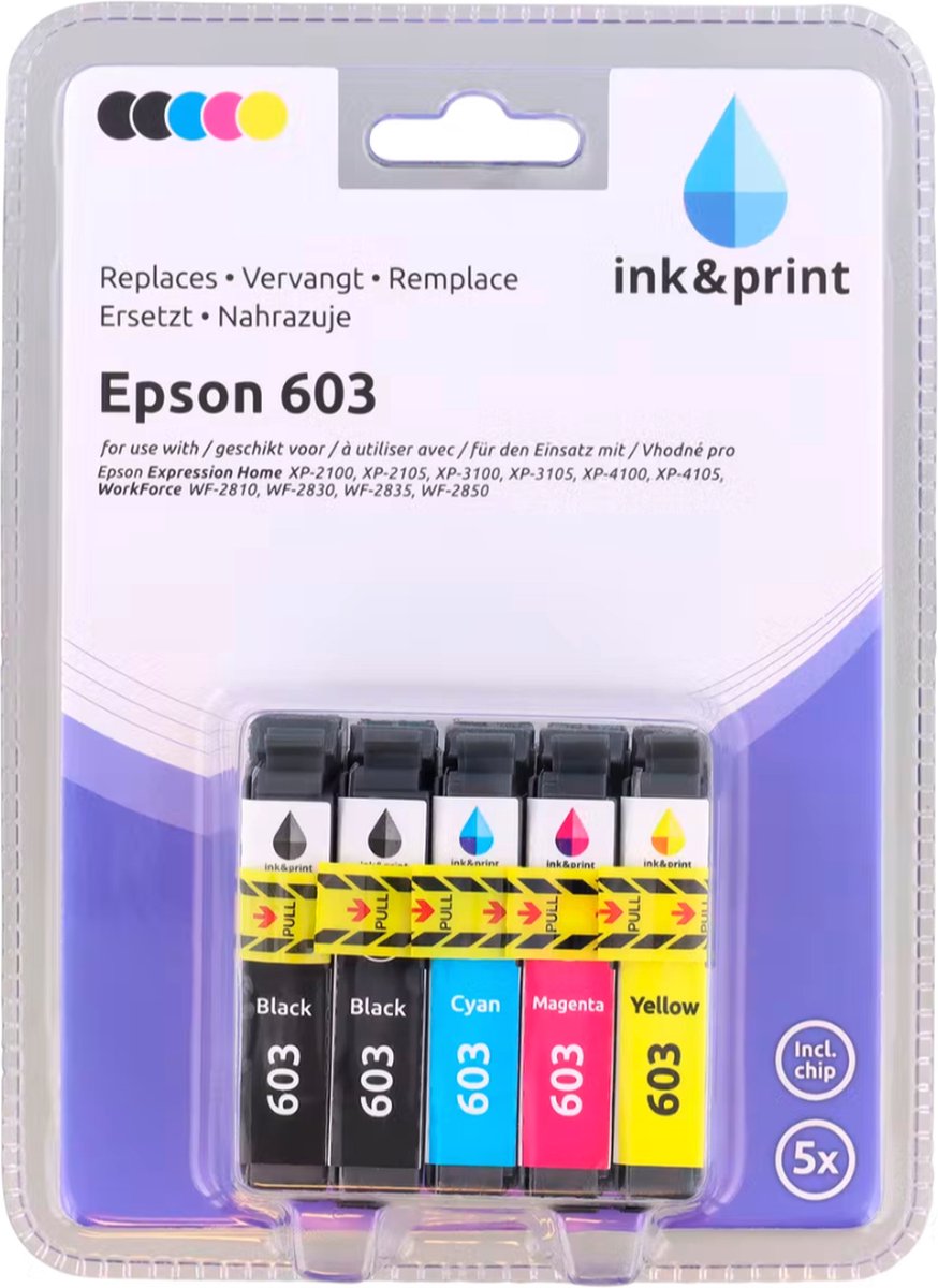 Ink & Print inktcartridges - Epson - Epson 603 - 5Pack - Kleuren Zwart,Blauw,Roze,Geel