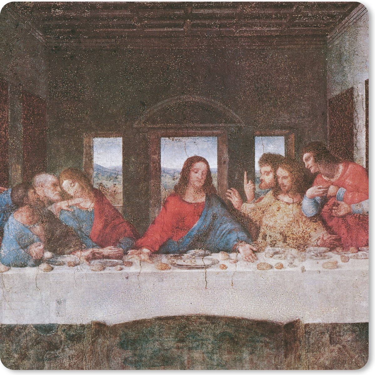 Muismat XXL 80x80 cm - Bureau onderlegger - Bureau mat Het laatste avondmaal - Leonardo da Vinci - Bureaumat - Gaming mousepad xl - Bureaulegger groot - Computer deskmat
