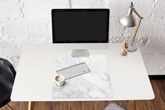 Tapis de souris XXL - Sous-main - Tapis de bureau - Marbre - Wit - Grijs - Luxe - Aspect marbre - Pierre - 60x60 cm - Tapis de souris XXL