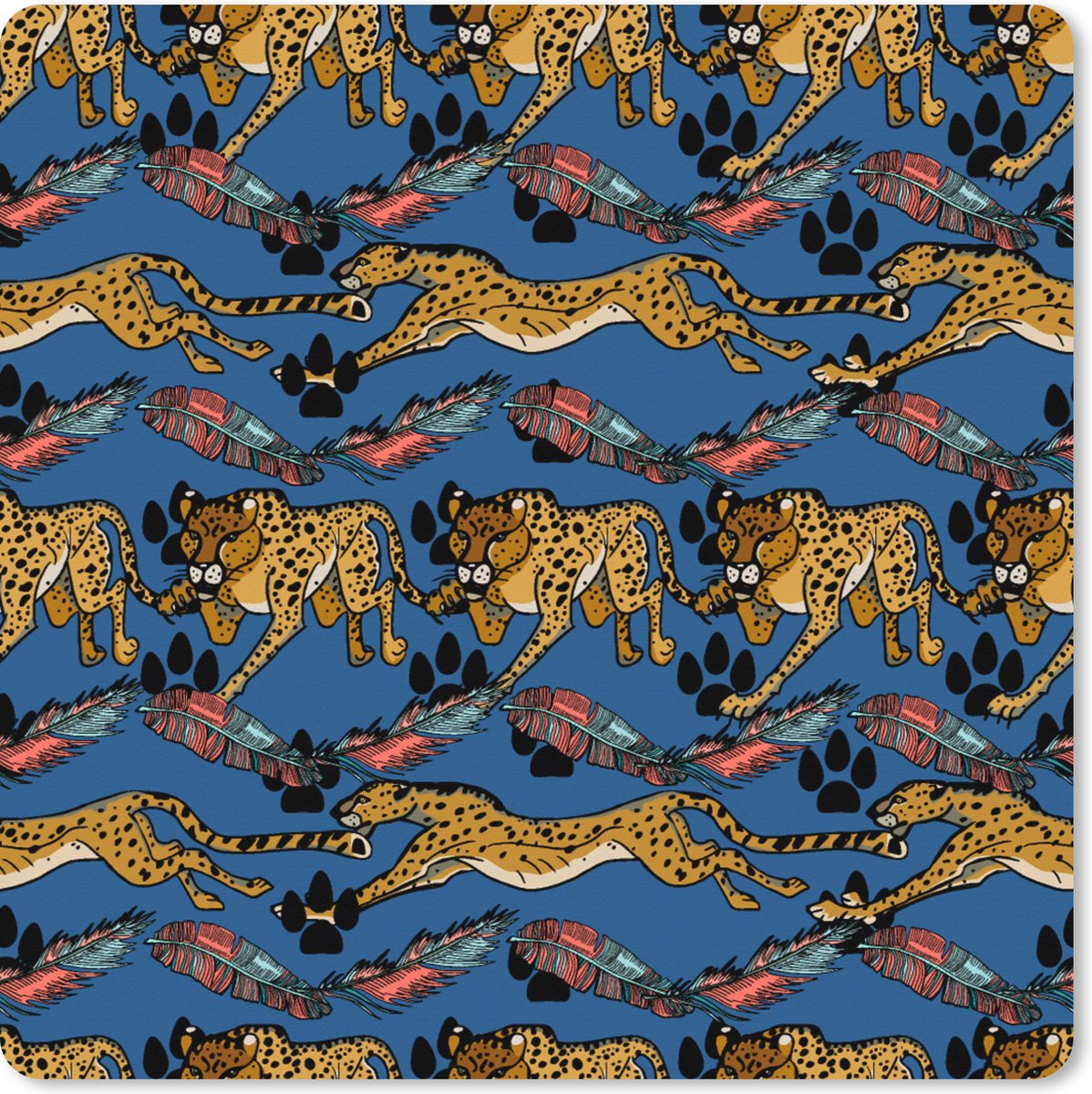 Muismat XXL 80x80 cm - Bureau onderlegger - Bureau mat Patroon - Cheetah - Veren - Bureaumat - Gaming mousepad xl - Bureaulegger groot - Computer deskmat