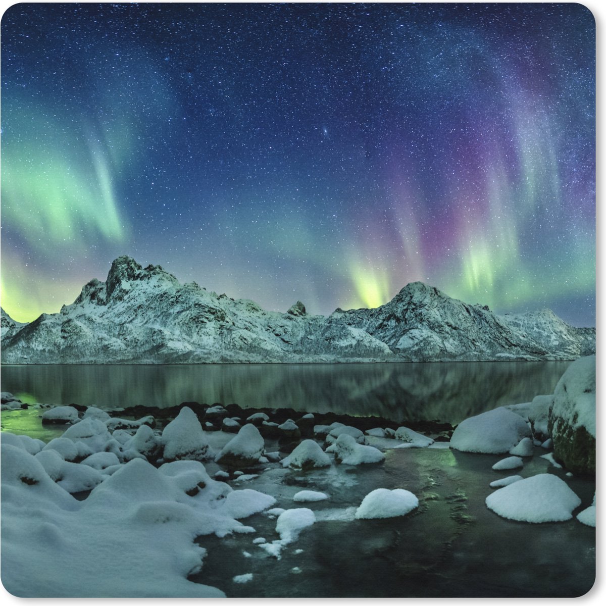 Muismat XXL 60x60 cm - Bureau onderlegger - Bureau mat Zee - IJs - Noorderlicht - Winter - Natuur - Bureaumat - Gaming mousepad xl - Bureaulegger groot - Computer deskmat