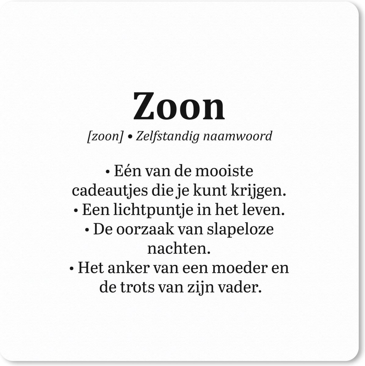 Muismat XXL 50x50 cm - Bureau onderlegger - Bureau mat Zoon - Woordenboek - Tekst - Definitie - Spreuken - Quotes - Bureaumat - Gaming mousepad xl - Bureaulegger groot - Computer deskmat