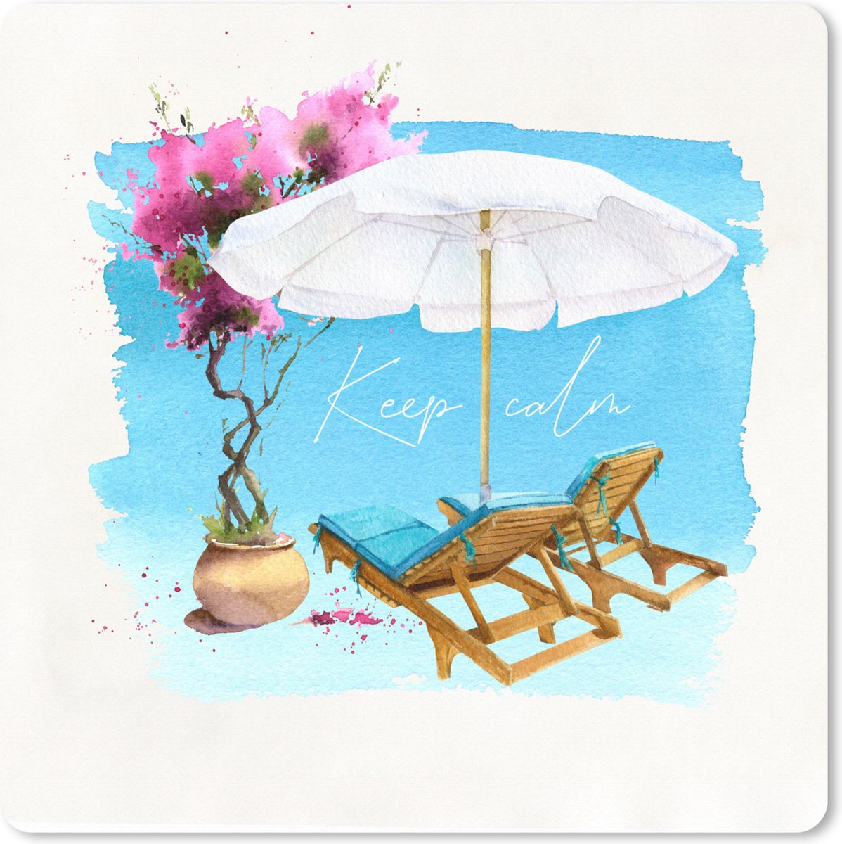 Muismat XXL 50x50 cm - Bureau onderlegger - Bureau mat Strandstoel - Parasol - Bloemen - Tekening - Bureaumat - Gaming mousepad xl - Bureaulegger groot - Computer deskmat