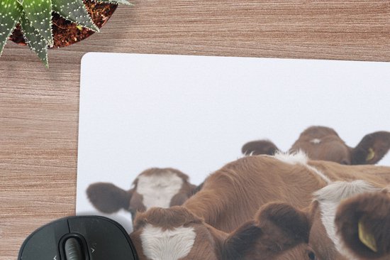 Muismat XXL 60x60 cm - Bureau onderlegger - Bureau mat Koeien - Bruin - Mist - Bureaumat - Gaming mousepad xl - Bureaulegger groot - Computer deskmat