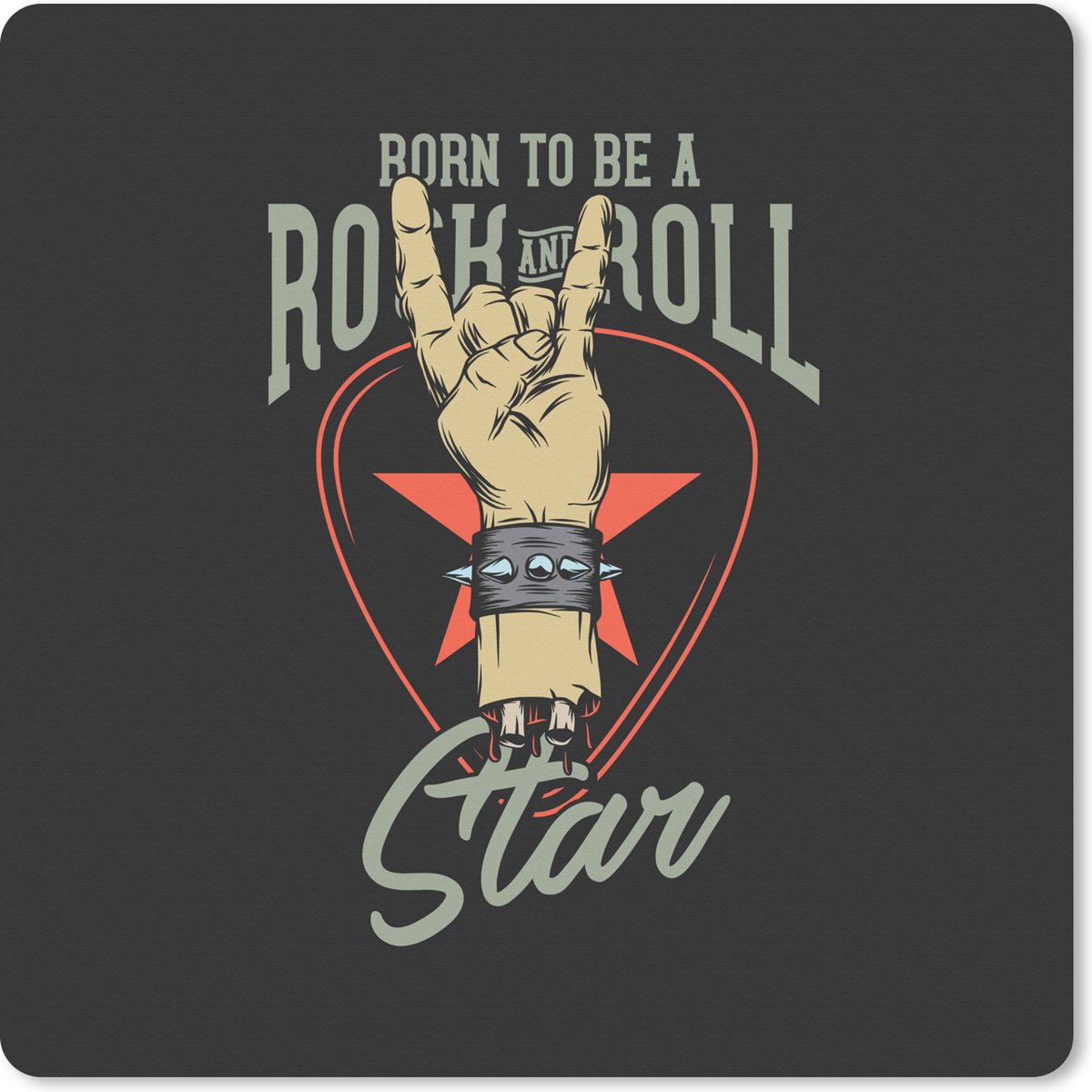 Muismat XXL 50x50 cm - Bureau onderlegger - Bureau mat 'Born to be a rock and roll star' - Vintage - Quotes - Spreuken - Bureaumat - Gaming mousepad xl - Bureaulegger groot - Computer deskmat