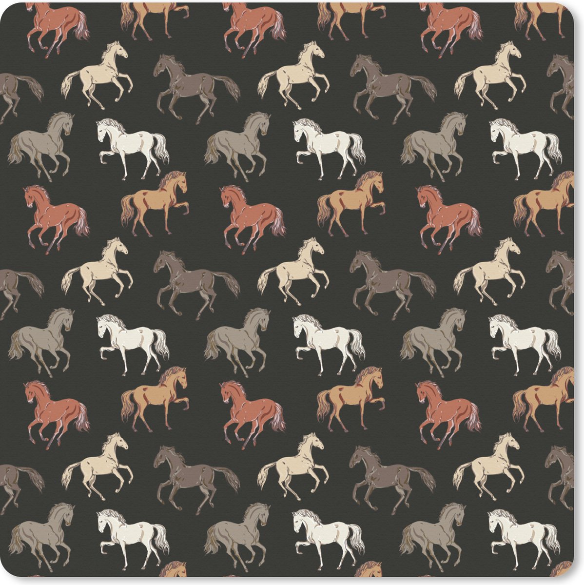 Muismat XXL 60x60 cm - Bureau onderlegger - Bureau mat Paarden - Zwart - Patroon - Meisjes - Kinderen - Meiden - Bureaumat - Gaming mousepad xl - Bureaulegger groot - Computer deskmat