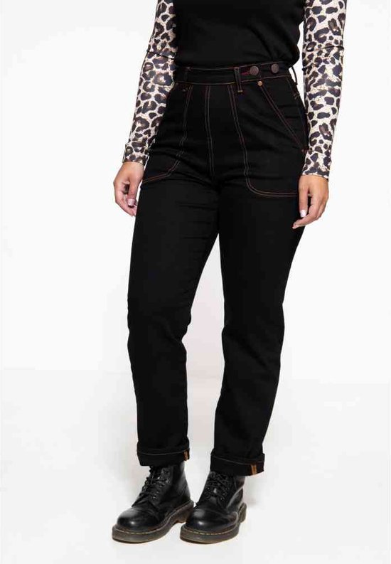CRZ YOGA Katoenen fleece gevoerde joggingbroek voor dames 32 inch rechte pijpen casual lounge-joggingbroek voor dames zwart L