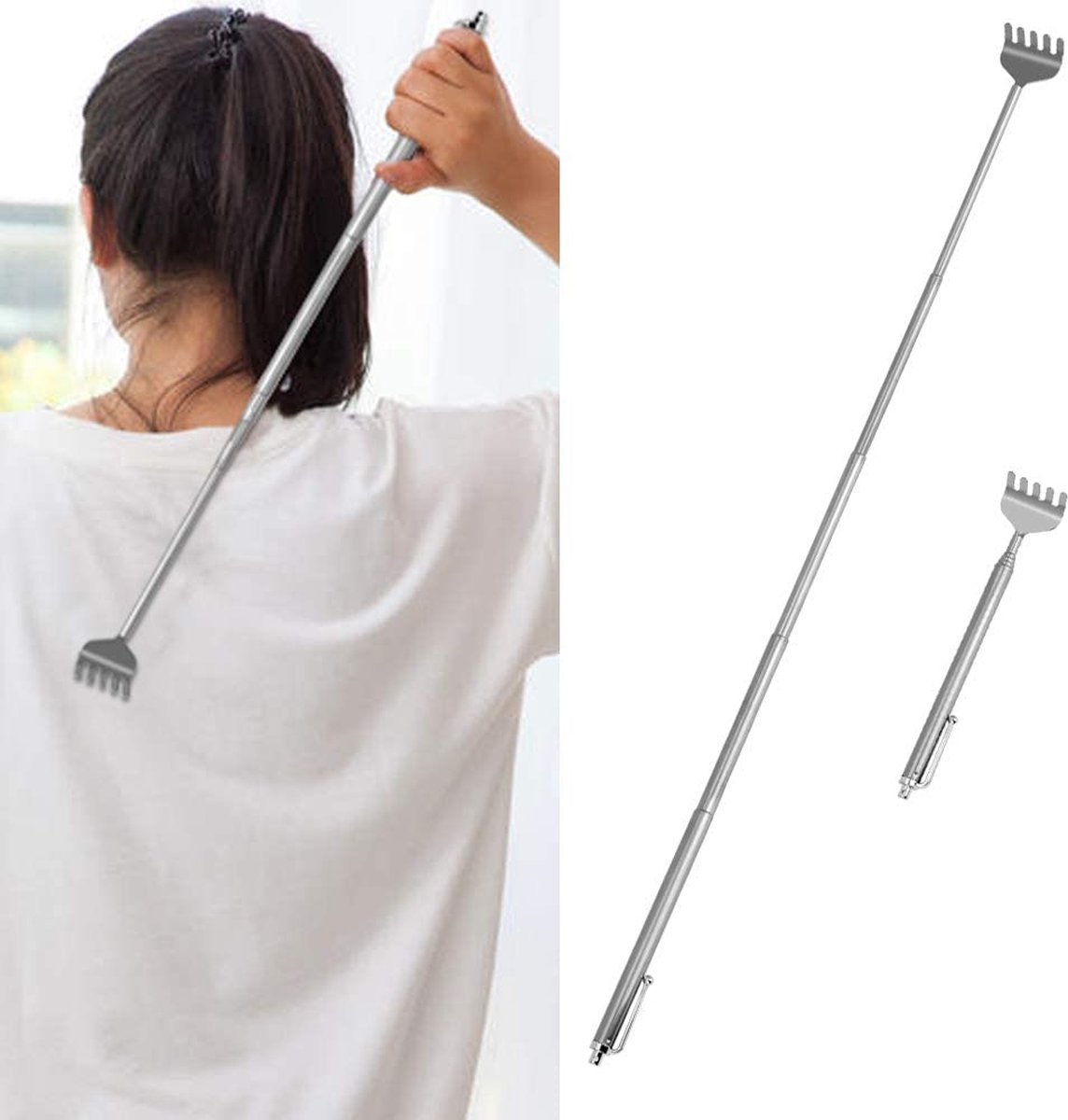 Rugkrabber met geschenkdoos, telescopische rugkrabber lange handgreep verlengen tot 61 cm, handmatige hoofdbody scratcher massager beste cadeau voor vrouwen mannen kinderen