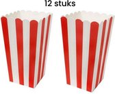 popcorn bakjes - Popcornbak Rood - 12stuks - Popcornbakjes - chipsbakjes - snackbakjes kinderverjaardag - kinderfeestje - stevig papier - karton - 8.5cm breed - 16 cm hoog