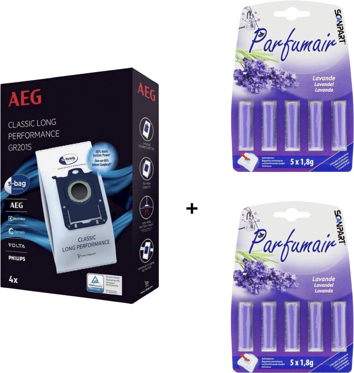AEG -1x S-BAG + 2x Geurstaven (lavendel) - Stofzuigerzakken met geurparels - Voor een frisse geur - COMBIDEAL