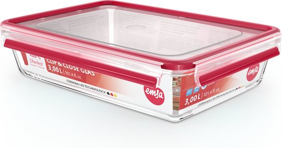 Emsa Clip&Close Roestvrijstalen voorraaddoos, 3 l, licht en hygiënisch, roestvrij staal 304, waterdicht, geschikt voor vriezer, oven, vaatwasser, klikdeksel, Duitse technologie N1150700