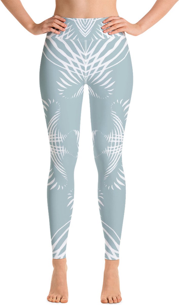 Sportlegging - design Proud Pattern- High Waist - Dry Fit - High Performance - 4way stretch- unieke print - UPF 50+ - Hardloop - Yoga - Fitness - Dans - Pilates - Training - sportbroek –mintgroen wit- maat XS — afbeelding 2