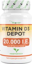 Vitamine D3 20.000 IE/IU (vitamine D 500 mcg) - 240 Tabletten - Hoge Dosis - Vegetarisch - Hoge Zuiverheid - 20 Dagelijkse Dosis 1000 I.E. per Dag | Vit4ever