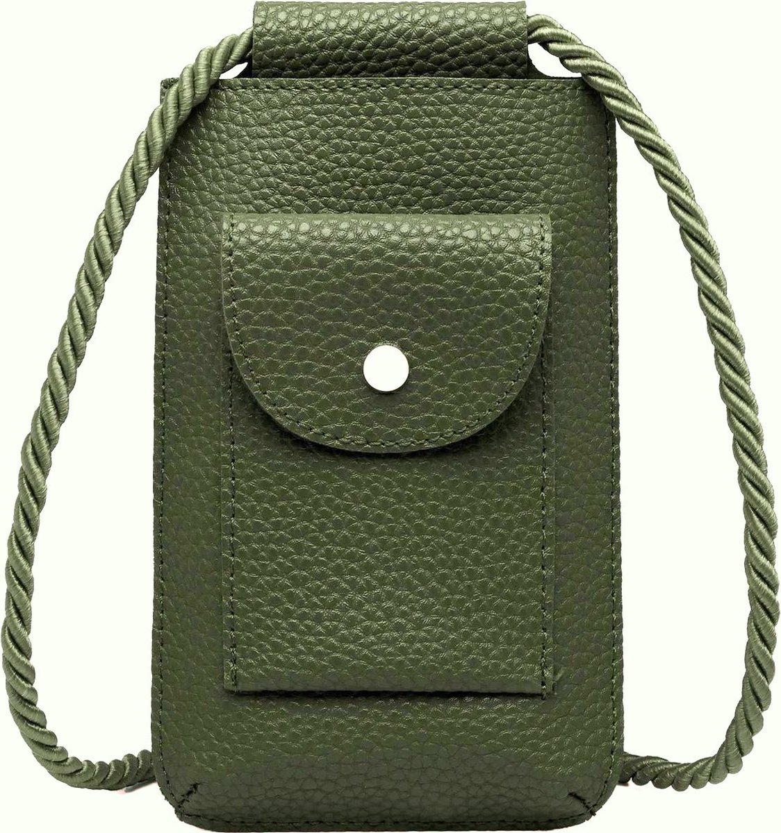 Bagwise® Telefoontasje - Telefoonhoesje met halskoord - Crossbodytasje - Nektasje -Vegan Leer (17x10cm) 01 - Lederlook - Donker Groen