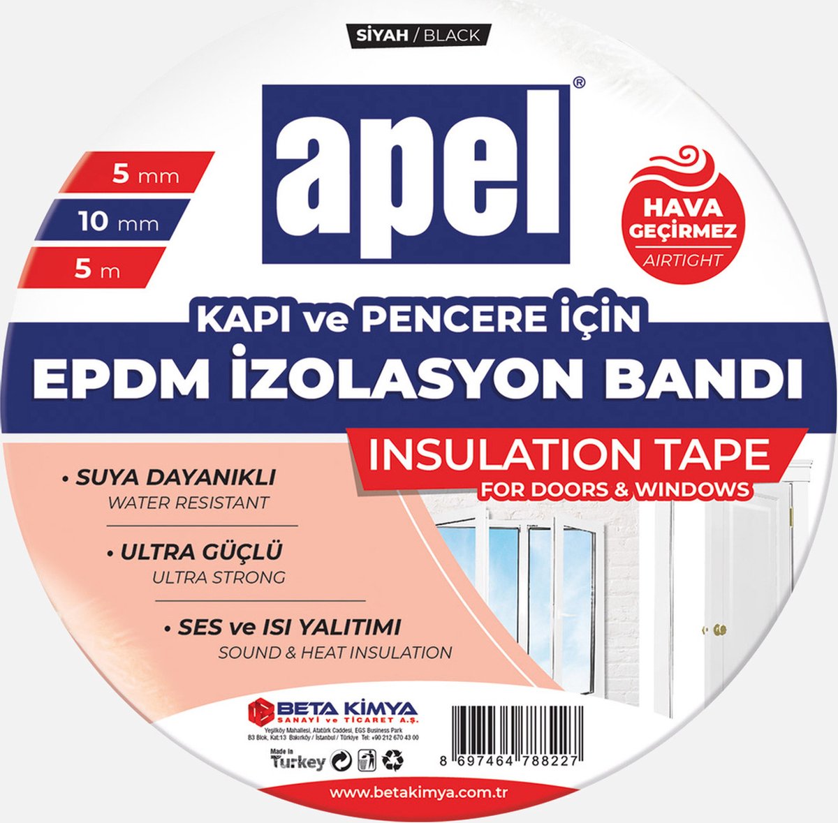 APEL Isolatiestrip - EPDM Rubber - Insulation Tape - Zelfklevende - Voor Ramen/Deuren/Kozijnen Afdichting10mm X 5m -zwart