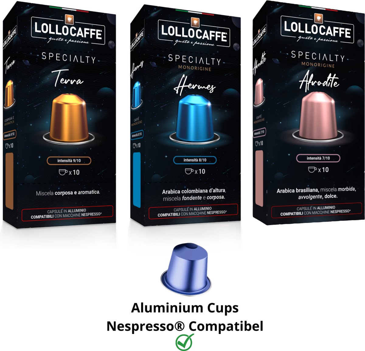 Lollo Caffè Napoli - Proefpakket Nespresso Capsules (120 st.) - 3 smaken - Italiaanse Koffie - 100% Aluminium Koffiecups