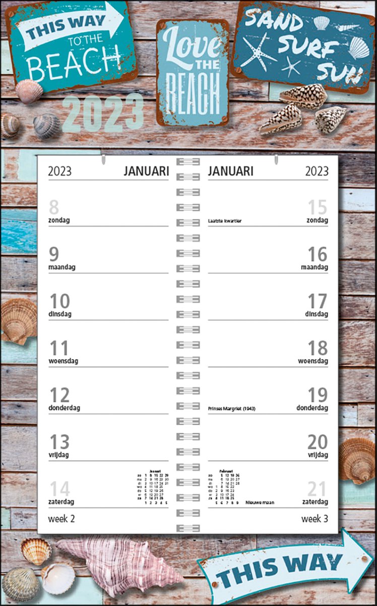 MGPcards - Omleg-weekkalender 2023 - Week begint op Zondag - Beach
