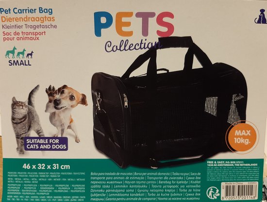 Pets Collection Dierendraagtas Zwart - 46 x 32 x 31 cm -  Dieren Draagtas - Max 10 kg - Katten - Honden - Pets Collection