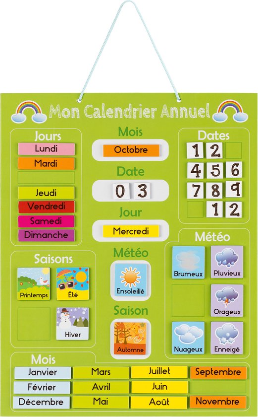 Calendrier d'apprentissage de la langue française Navaris pour enfants -  Tableau