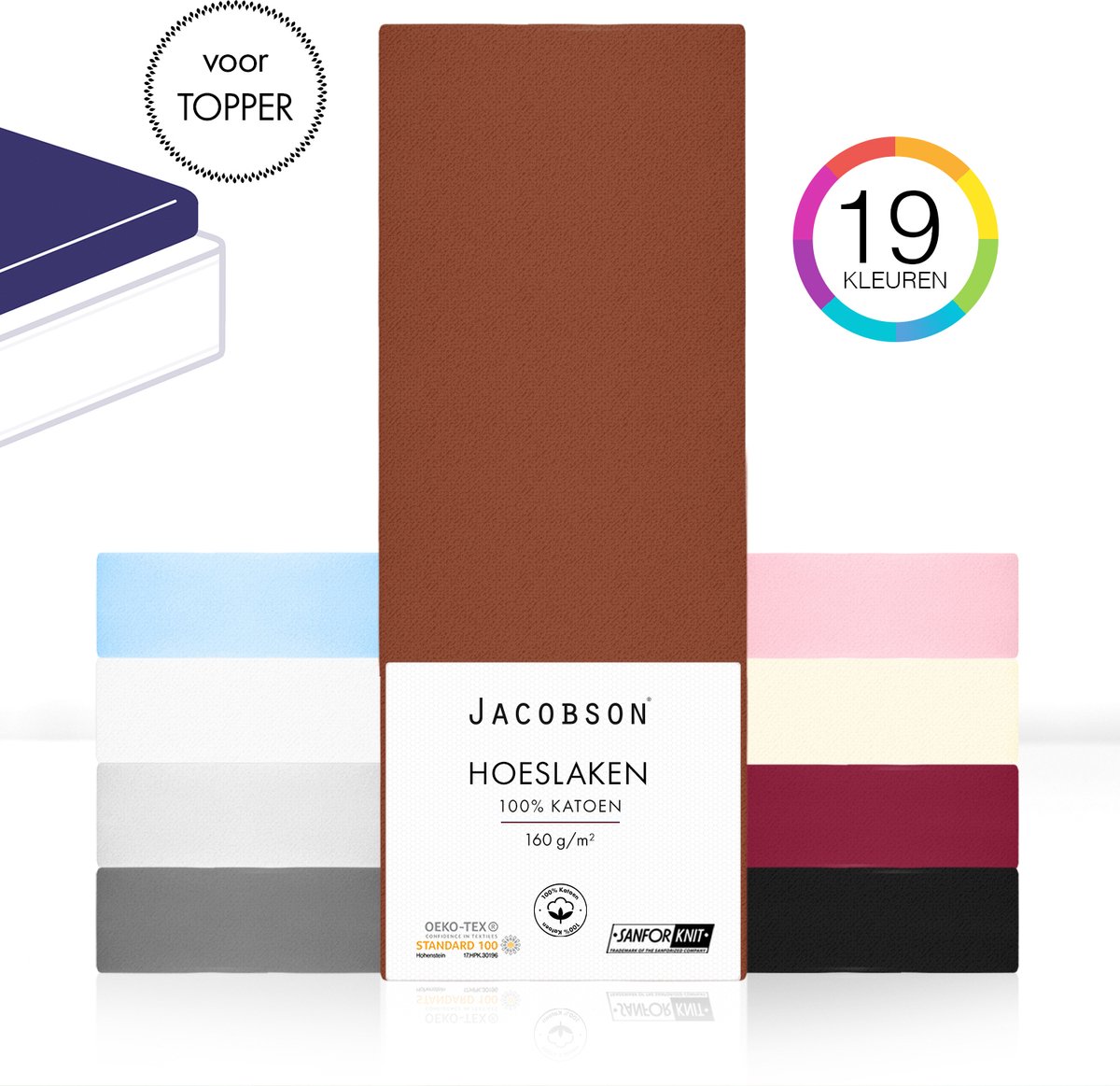 Jacobson - Hoeslaken Topper – 100% Jersey Katoen – 200x200 cm – Bruin