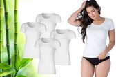 Bamboo Elements - T Shirt Dames - Bamboe - Ronde Hals - 4 Stuks - Wit - M - Anti Zweet Shirt Dames - Bamboe Ondershirt - Onderhemd Dames Shirts Korte Mouw - Extra Lang