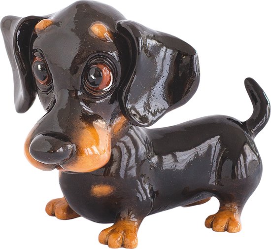 MadDeco - ludiek beeldje kortharige Teckel pup - polystone - 9 cm hoog - onze kleine vriendjes