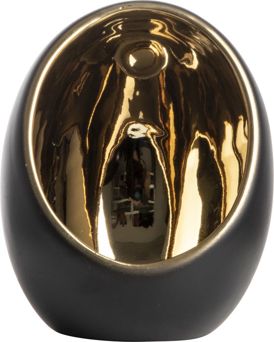 Gusta - Waxinelichthouder Ei - Goud Zwart - 11x12x14,5cm