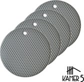 Pannenonderzetter Hittebestendig - Onderzetters voor Pannen - onderzetters voor glazen - Siliconen Mat - Pannenlappen en Ovenwanten - Potopener - Afgiethulp - Rond - grijs - 4 Stuks