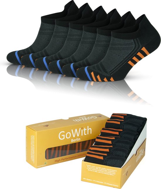 GoWith - chaussettes en bambou - chaussettes baskets - chaussettes cheville - chaussettes de sport - chaussettes sans couture - chaussettes cadeau - 35-40 - noir - 6 paires