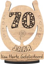 70 jaar - houten verjaardagskaart - wenskaart om iemand te feliciteren - kaart 70ste verjaardag - 12.5 x 17.5 cm